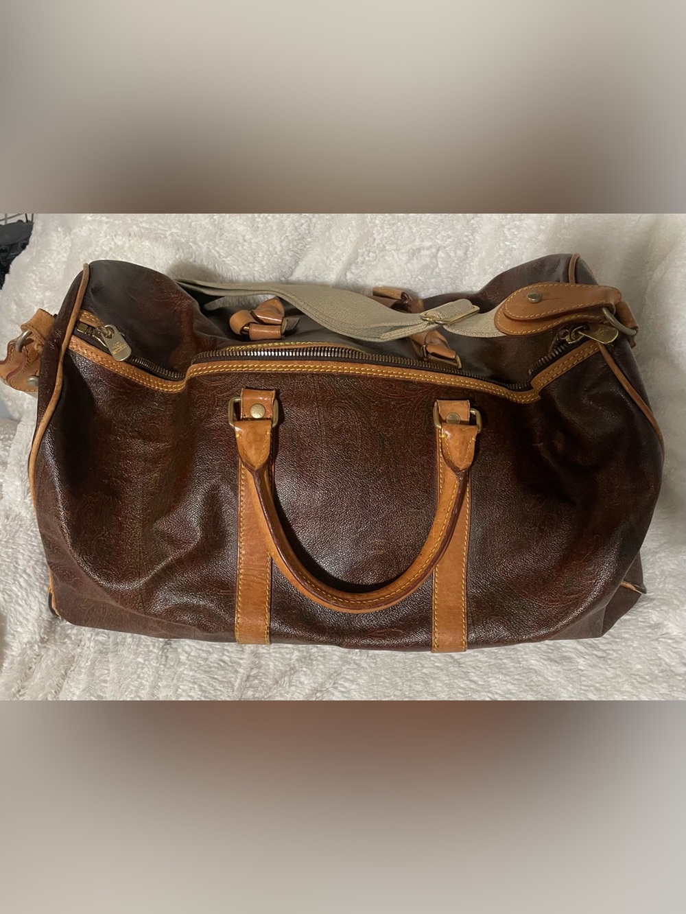 Etro Brown Leather Duffel with Tan Trim